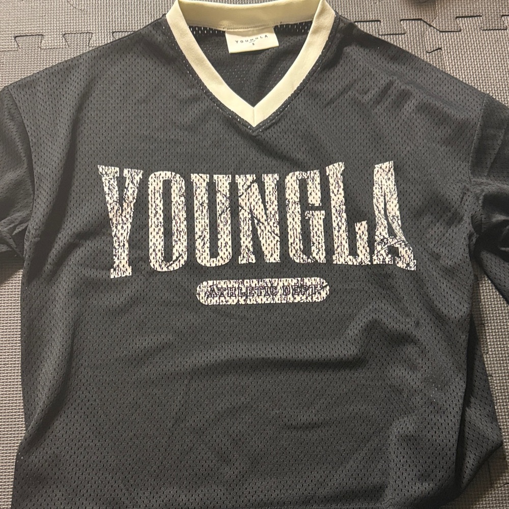 YoungLA Black Cropped Mesh Jersey Shirt